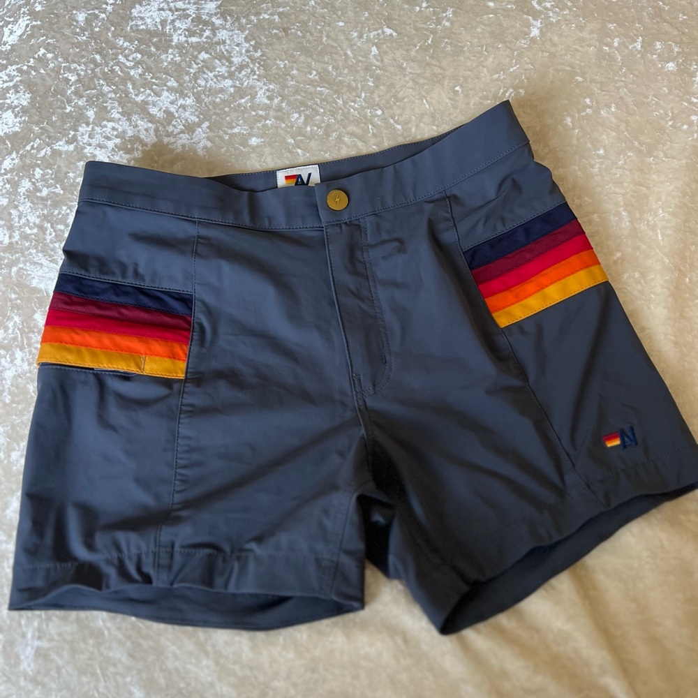 Gray Women's Shorts with Rainbow Stripes